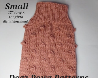 PDF KNITTING PATTERN  Small (12” long x 12” girth) basic sleeveless dog puppy sweater jumper bobbles pattern