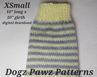 PDF KNITTING PATTERN  XSmall (10” long x 10” girth) basic sleeveless dog puppy sweater jumper stripes pattern