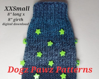 PDF KNITTING PATTERN  XXSmall 8” long x 8” girth basic sleeveless dog sweater with beads