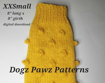 PDF KNITTING PATTERN  XXSmall (8” long x 8” girth) basic sleeveless dog puppy sweater jumper bobbles pattern