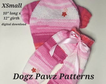 PDF KNITTING PATTERN  XSmall (10” long x 12” girth) raglan sleeved dog puppy sweater jumper trousers tracksuit pattern