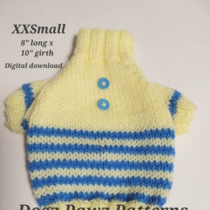 PDF KNITTING PATTERN  XXSmall 8” long x 10” girth raglan sleeved dog sweater stripe bottom