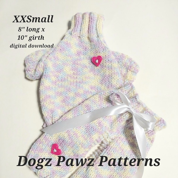 PDF KNITTING PATTERN  XXSmall (8” long x 10” girth) raglan sleeved dog puppy sweater jumper trousers tracksuit pattern