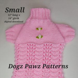 PDF KNITTING PATTERN  Small (12” long x 14” girth) raglan sleeved dog puppy sweater jumper feather and fan pattern