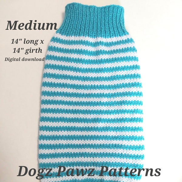 PDF KNITTING PATTERN  Medium (14” long x 14” girth) basic sleeveless dog puppy sweater jumper stripes pattern