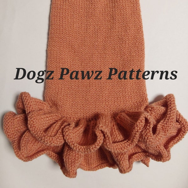 PDF KNITTING PATTERN  Medium (14” long x 14” girth) basic sleeveless dog puppy sweater jumper ruffles pattern