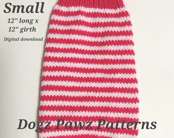 PDF KNITTING PATTERN  Small (12” long x 12” girth) basic sleeveless dog puppy sweater jumper stripes pattern