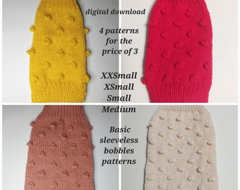 PDF KNITTING PATTERNS 4 for 3 basic sleeveless dog puppy sweater jumper bobbles patterns