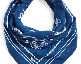 Indigo Blue Bandana - hand dyed cotton "Good Luck"
