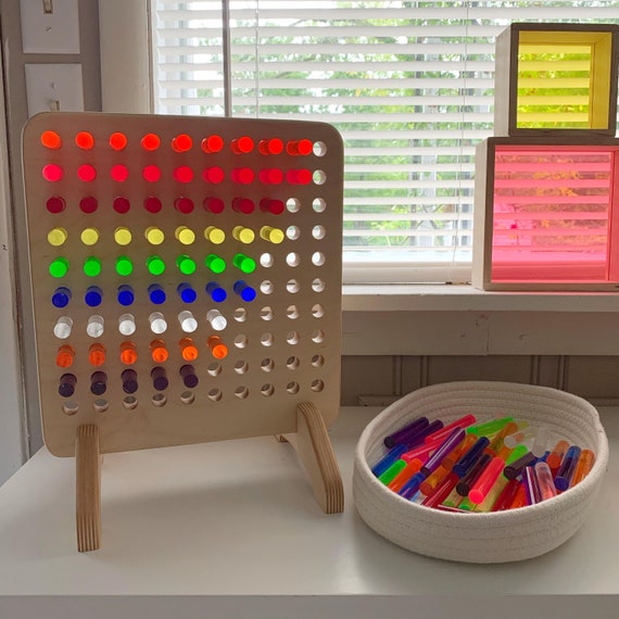 Wooden Peg Board Kids Toy Natural Light Bright Etsy