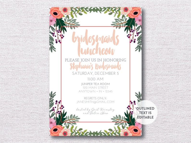 INSTANT DOWNLOAD bridal luncheon invitation / bridal brunch invitation / bridesmaids luncheon invitation / bridesmaids brunch invitation image 2