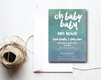 INSTANT DOWNLOAD baby shower invitation / watercolor invite / blue ombre baby shower / blue baby shower / baby boy shower / DIY invitation