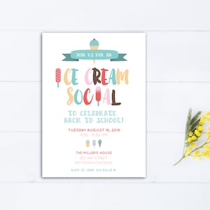 INSTANT DOWNLOAD ice cream social invitation / ice cream party invitation / ice cream social / back to school party