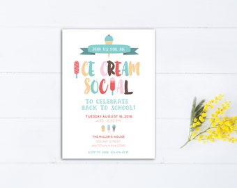 INSTANT DOWNLOAD ice cream social invitation / ice cream party invitation / ice cream social / back to school party