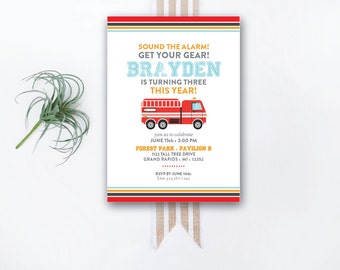 INSTANT DOWNLOAD birthday invitation / fire truck birthday / fire truck invitation / firefighter birthday / firefighter party / boy birthday