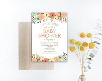 INSTANT DOWNLOAD baby shower invitation / floral baby shower / baby girl shower / garden party baby shower / pastel baby shower