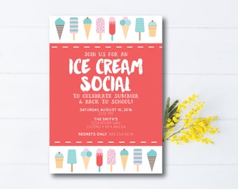 INSTANT DOWNLOAD ice cream social invitation / ice cream party invitation / ice cream social / back to school party