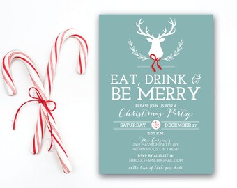 INSTANT DOWNLOAD holiday party invitation / Christmas party invitation / modern Christmas invite / bright Christmas invite / Deer invite