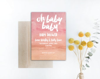 INSTANT DOWNLOAD baby shower invitation / watercolor shower invite / pink baby shower / baby girl shower / pink ombre baby shower