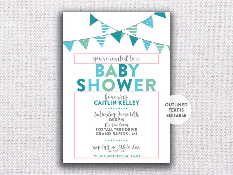 INSTANT DOWNLOAD baby shower invitation / boy baby shower / blue ombre invite / blue baby shower / baby boy shower / diy shower invitation image 2