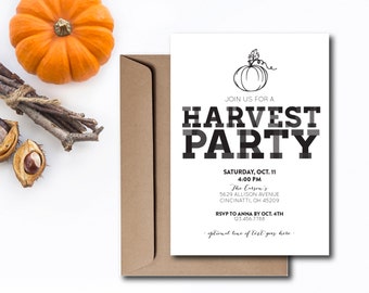 INSTANT DOWNLOAD harvest party invitation / fall party invite / halloween party invite / harvest party / rustic invite / diy invite