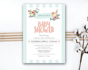 INSTANT DOWNLOAD baby shower invitation / baby girl shower / floral baby shower / girly baby shower / floral invitation / DIY invitation