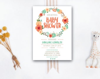 INSTANT DOWNLOAD baby shower invitation / floral baby shower / girl baby shower / floral invitation / custom invite / DIY invite