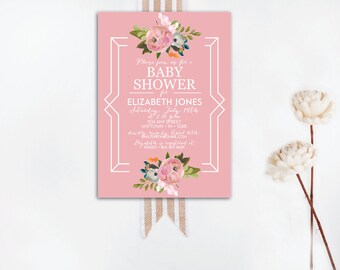 INSTANT DOWNLOAD baby shower invitation / floral baby shower invite / baby girl shower invite / vintage shower invite / DIY shower invite