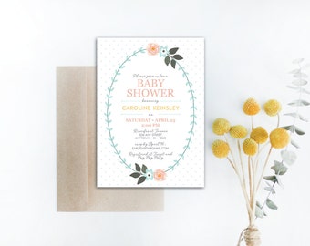 INSTANT DOWNLOAD baby shower invitation / baby girl shower / floral baby shower / floral invitation / invitation template / DIY invitation