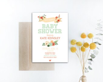 INSTANT DOWNLOAD baby shower invitation / baby girl shower / floral baby shower / garden party baby shower / DIY shower invitation