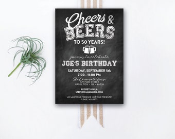 INSTANT DOWNLOAD birthday invitation / cheers and beers invite / chalkboard invitation / fun birthday invite / beer birthday invite