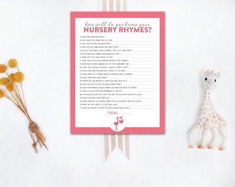 INSTANT DOWNLOAD printable baby shower game / nursery rhyme quiz / nursery rhyme printable / nursery rhyme game / polka dot baby shower