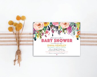 INSTANT DOWNLOAD baby shower invitation / floral baby shower invitation / bright floral invitation / baby girl shower invitation / #VC100