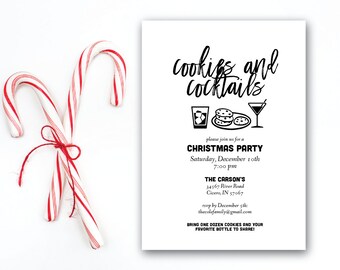 INSTANT DOWNLOAD Christmas party invitation / cookies and cocktails / Christmas cocktail party invitation / modern Christmas party / 5x7