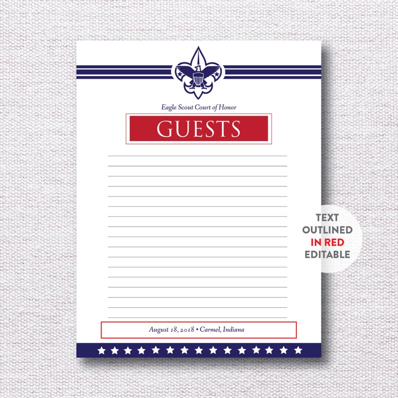 INSTANT DOWNLOAD Eagle Court of Honor printable guest page / Eagle Scout Court of Honor Guest Book / Eagle Court guestbook / Eagle Scout image 2