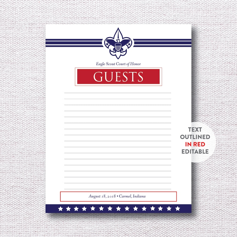 INSTANT DOWNLOAD Eagle Court Of Honor Printable Guest Page Etsy