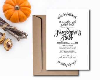 INSTANT DOWNLOAD Friendsgiving invitation / friendsgiving feast / friendsgiving potluck / chalkboard invite  / rustic friendsgiving