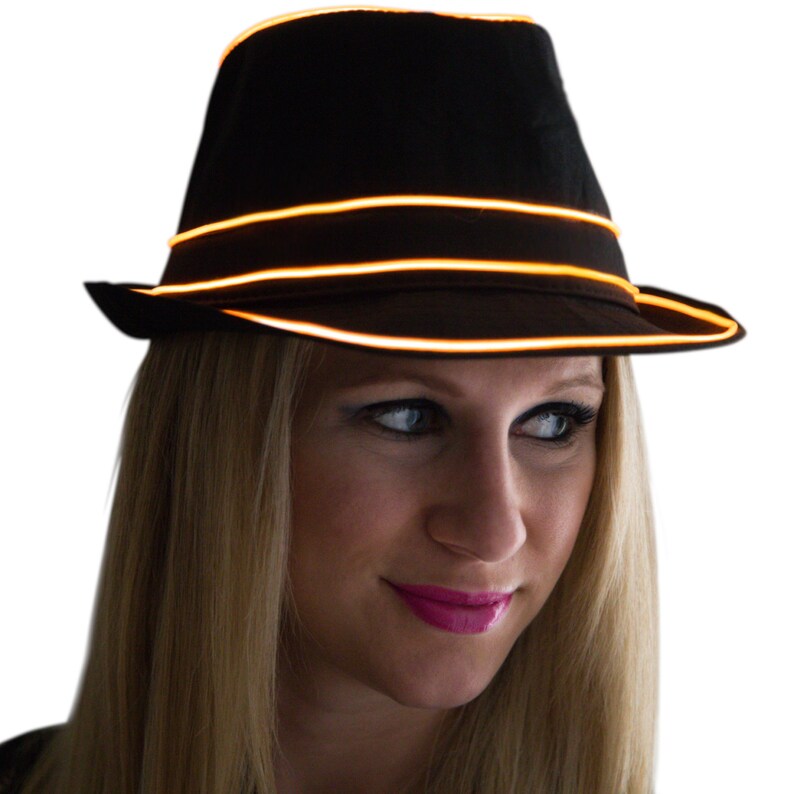 Light up Fedora Hat Black Glow in the Dark Tron Rave Wear Etsy