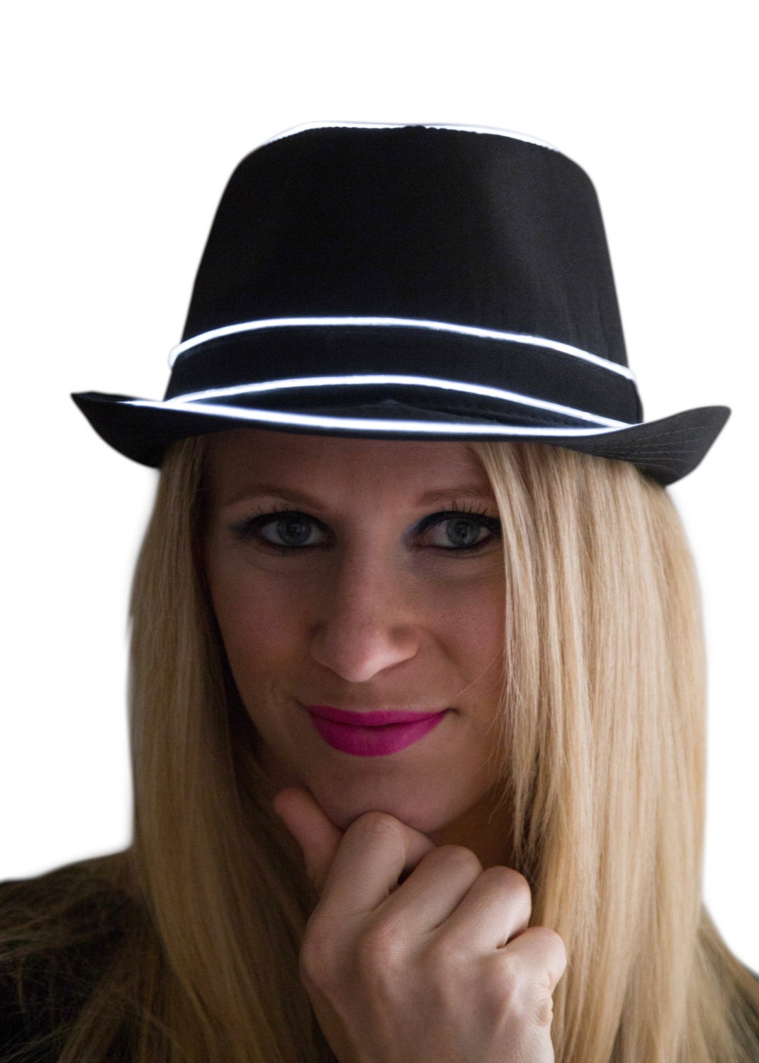 Light Up Fedora Hat Black Glow in the Dark Tron Rave Wear Etsy