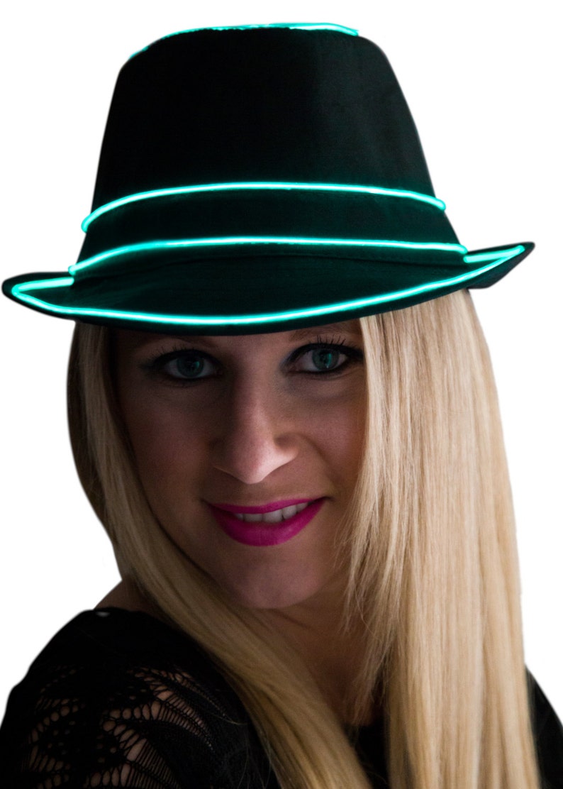 Light up Fedora Hat Black Glow in the Dark Tron Rave Wear Etsy