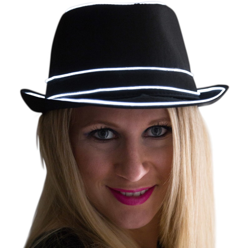 Light up Fedora Hat Black Glow in the Dark Tron Rave Wear Etsy