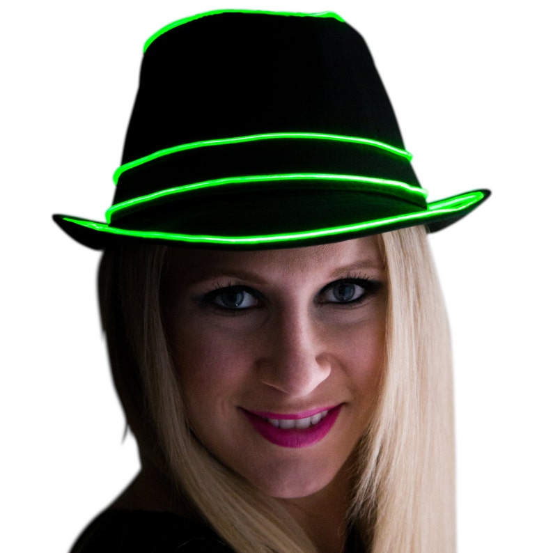 Light up Fedora Hat Black Glow in the Dark Tron Rave Wear Etsy