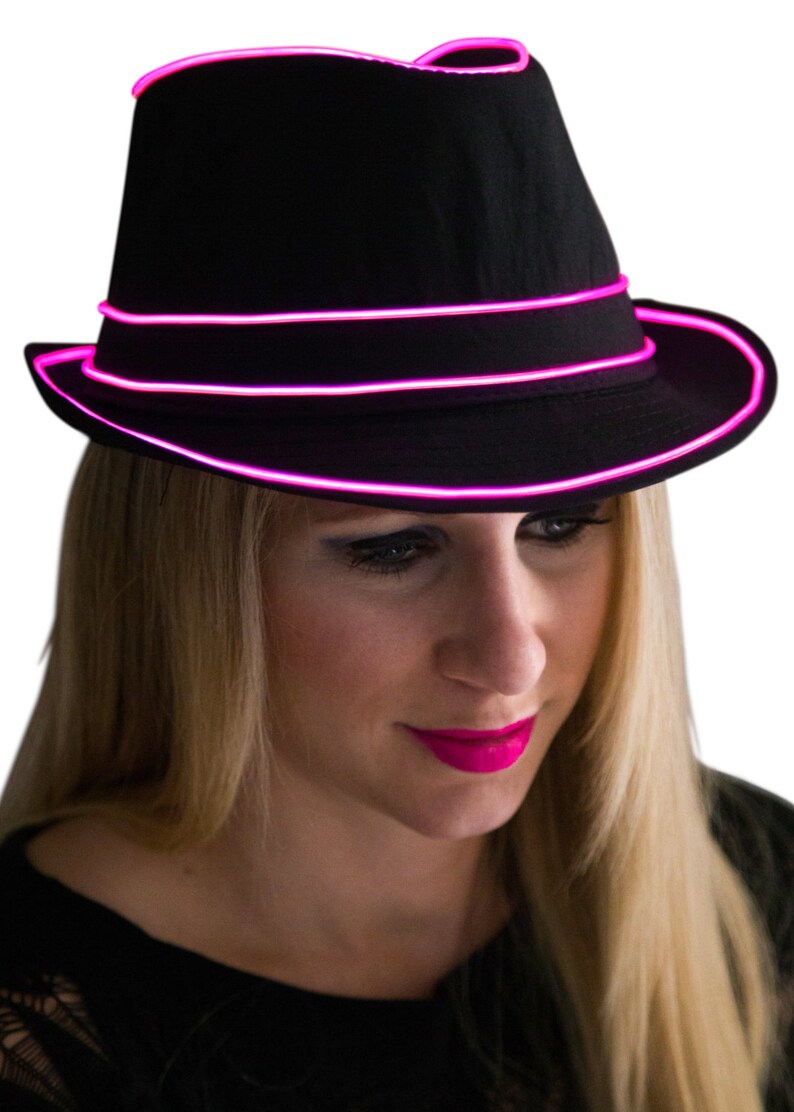 Light Up Fedora Hat Black Glow in the Dark Tron Rave Wear Etsy