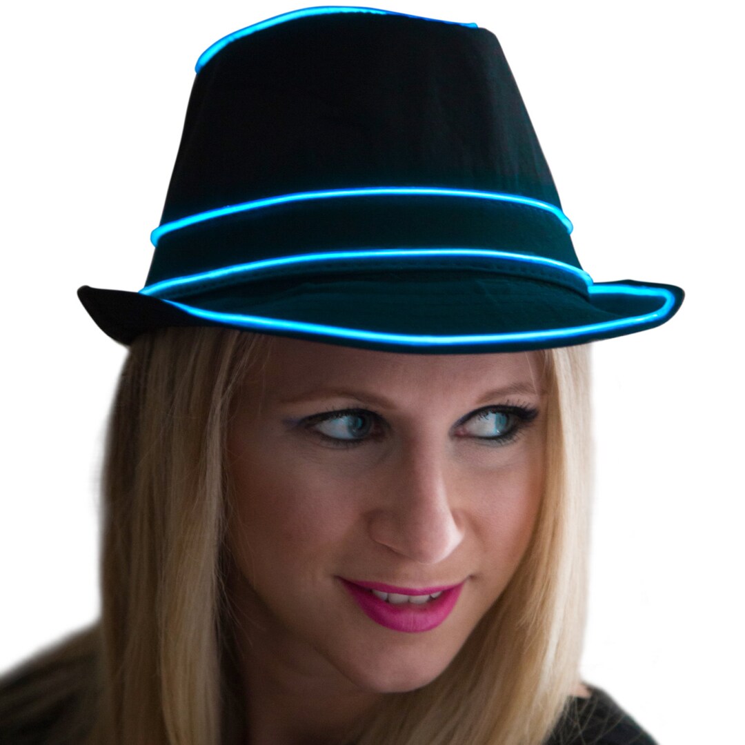 Light up Fedora Hat Black Glow in the Dark Tron Rave Wear Etsy