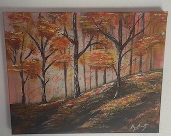 Cuadro decorativo paisaje bosque otoño- Lienzo con ACRÍLICO