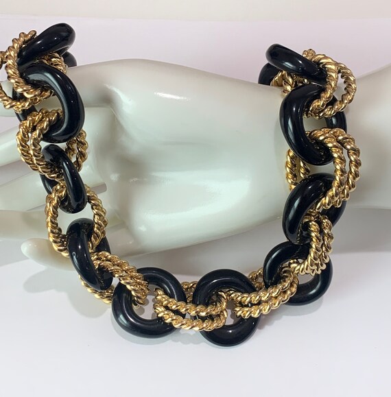 KJL Kenneth Jay Lane black and gold tone heavy/ch… - image 5
