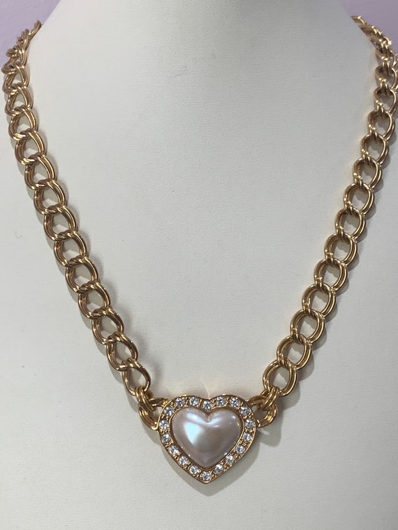 Vintage AVON signed faux pearl puffy heart and rh… - image 3