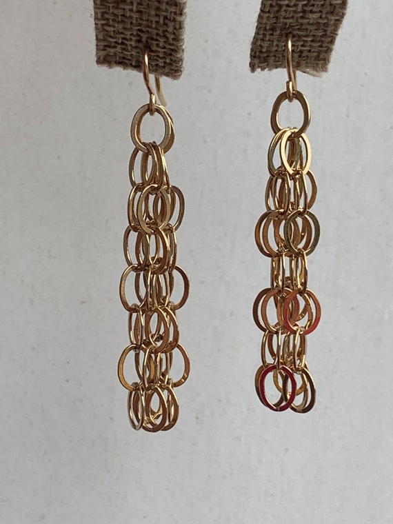 Multi 14k gold filled chain earrings. Gold Fringe… - image 3