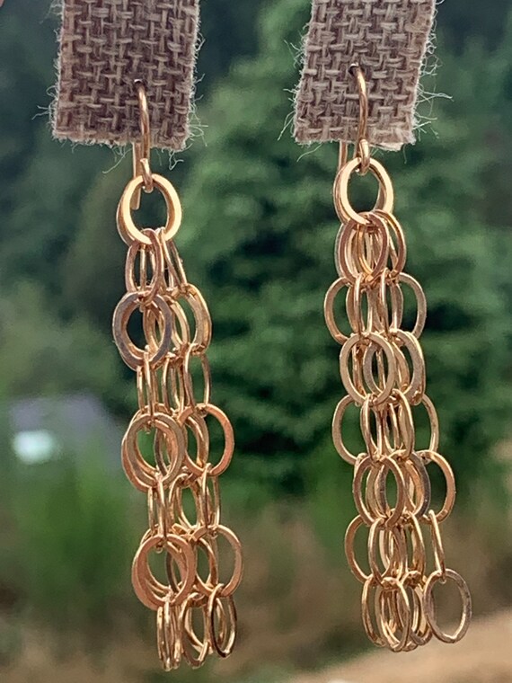 Multi 14k gold filled chain earrings. Gold Fringe… - image 4