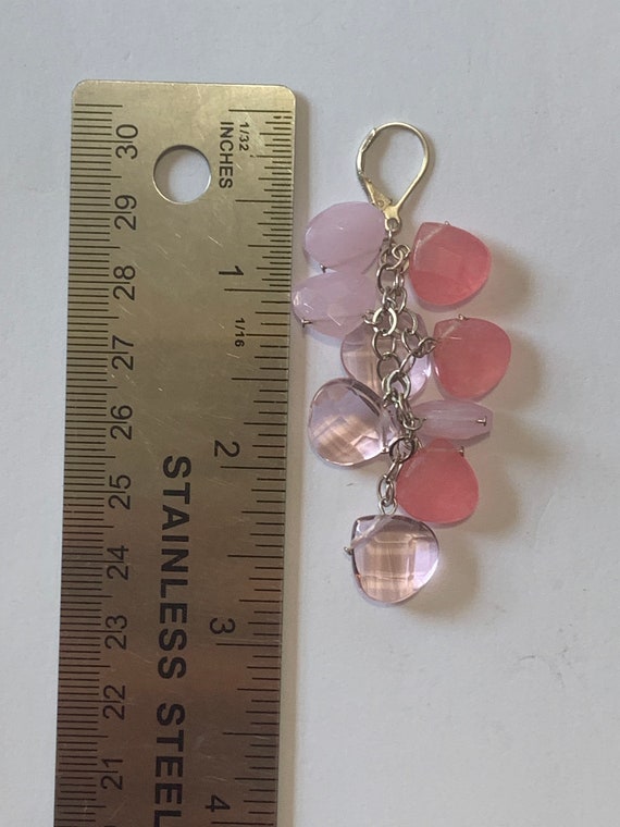 LARGE Pink Quartz multicolored drop earrings. Ste… - image 10